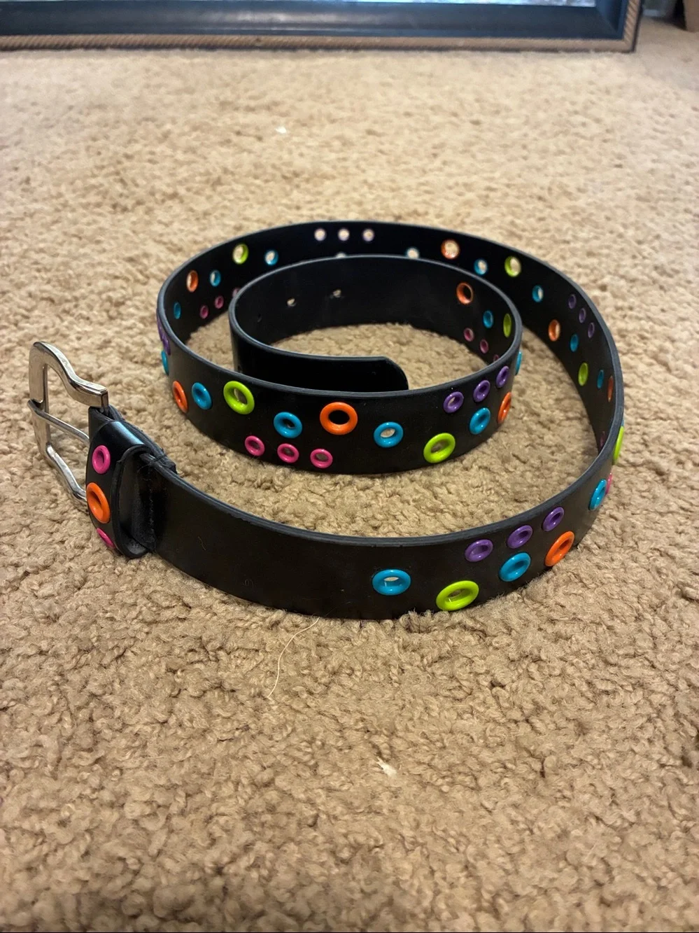 Black Men's Belt with Multicolor Eyelets